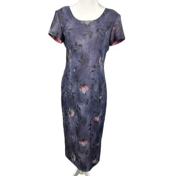 Taurus II Womens Dress Size 8 Petite Midi Vintage 80s Blue Purple Mauve Floral - Picture 1 of 8